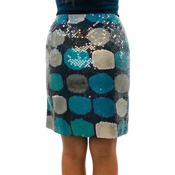 Ann Taylor Blue, Gray & Navy Sequin A-Line Mini Skirt • Office Siren Corpcore - Picture 11 of 16